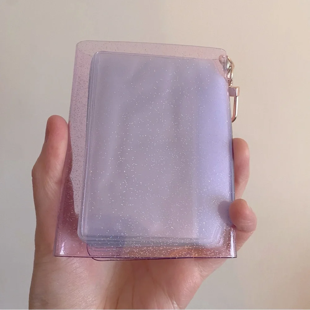 Small Pink/Purple Glitter Plastic Case for Cards or Polaroid Photos